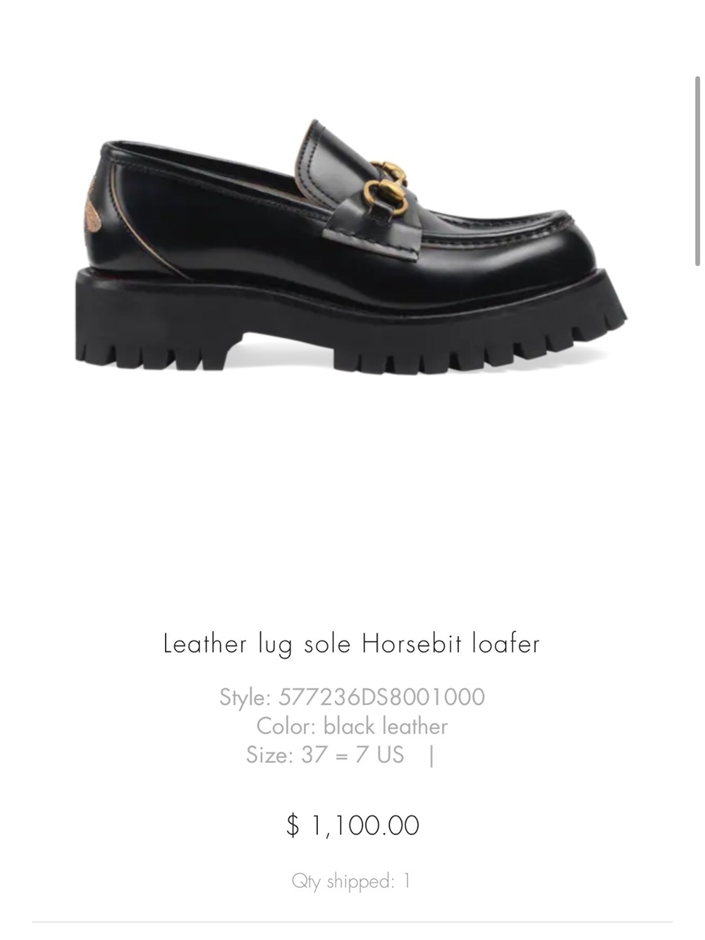 Gucci Black Leather Lug-Sole Horsebit Loafer